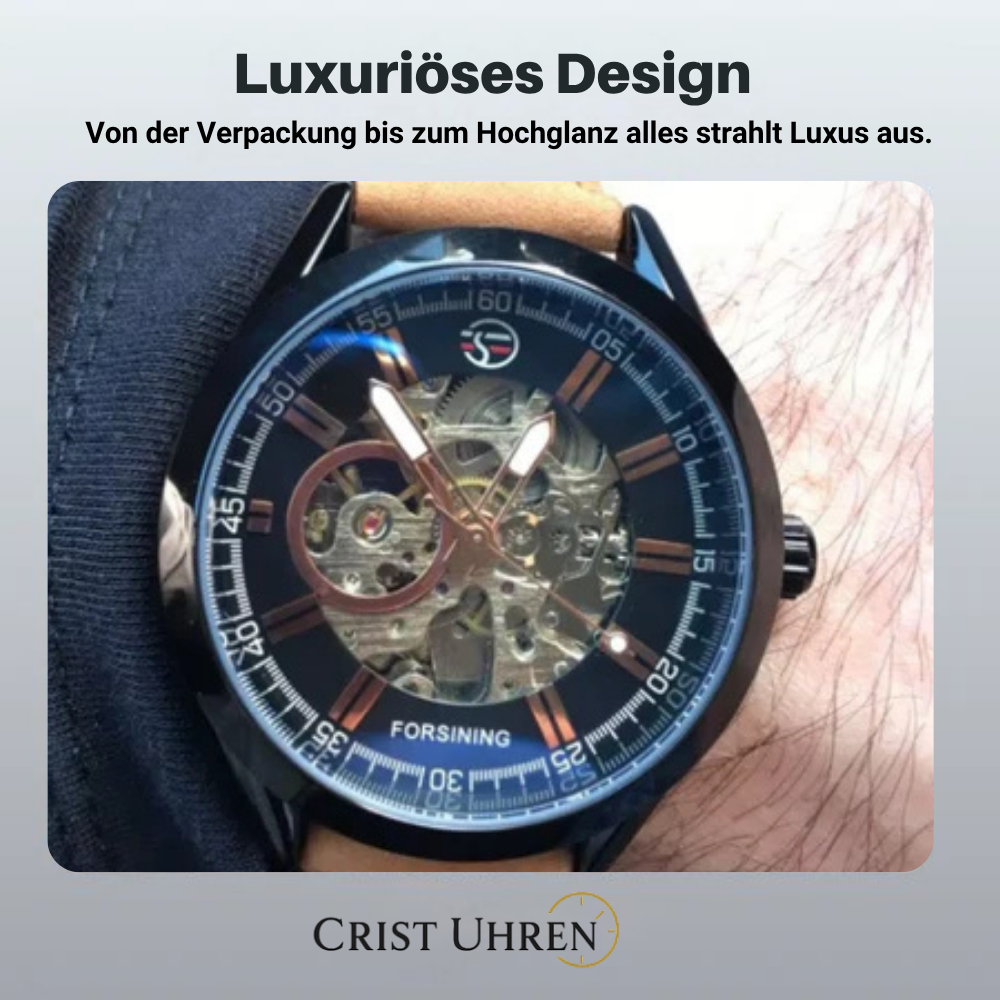 Felipe | Klassische Skelett-Herrenuhr mit Lederarmband | 42 mm