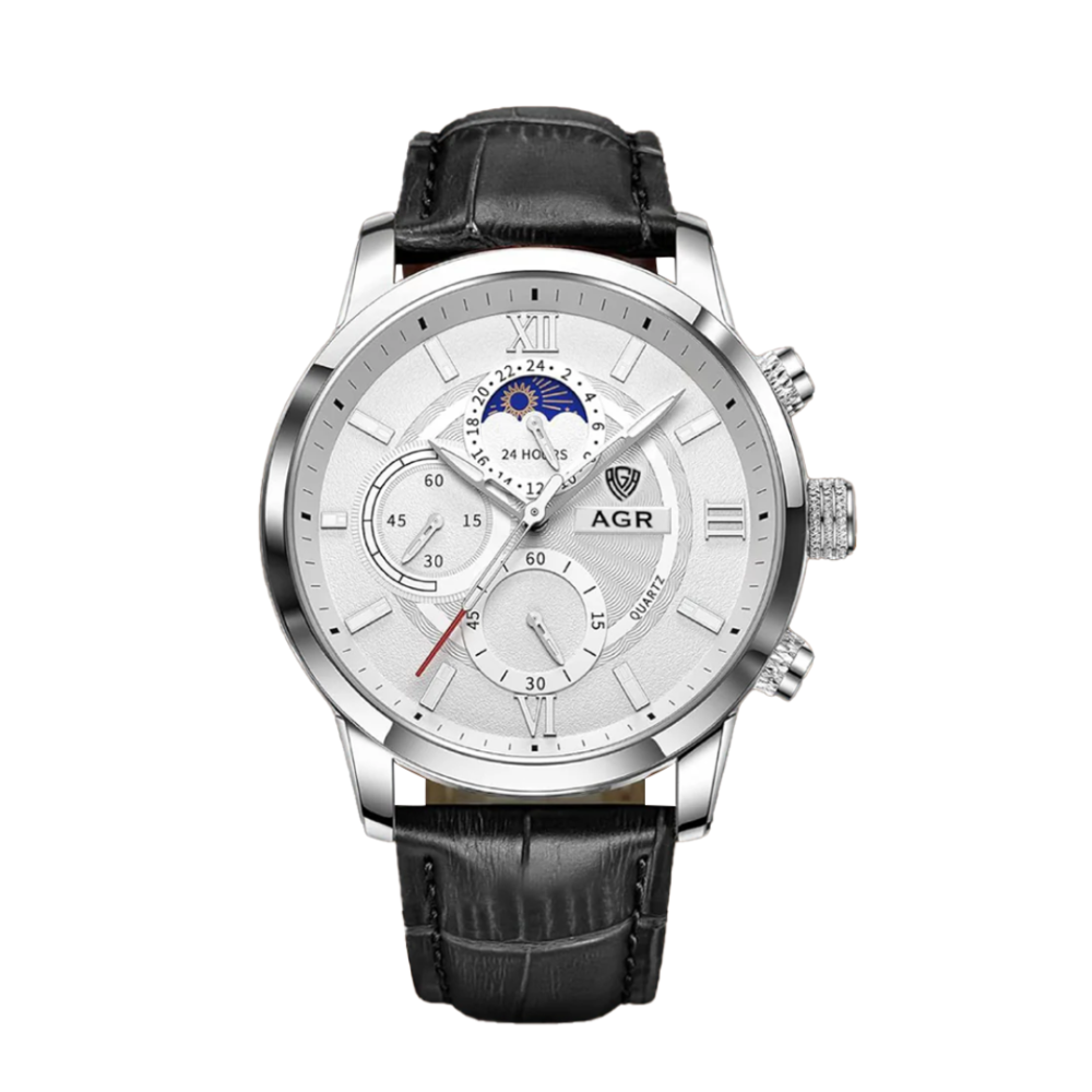 Ruben | Moderne Mondphasen-Herrenuhr mit Lederarmband | 43 mm