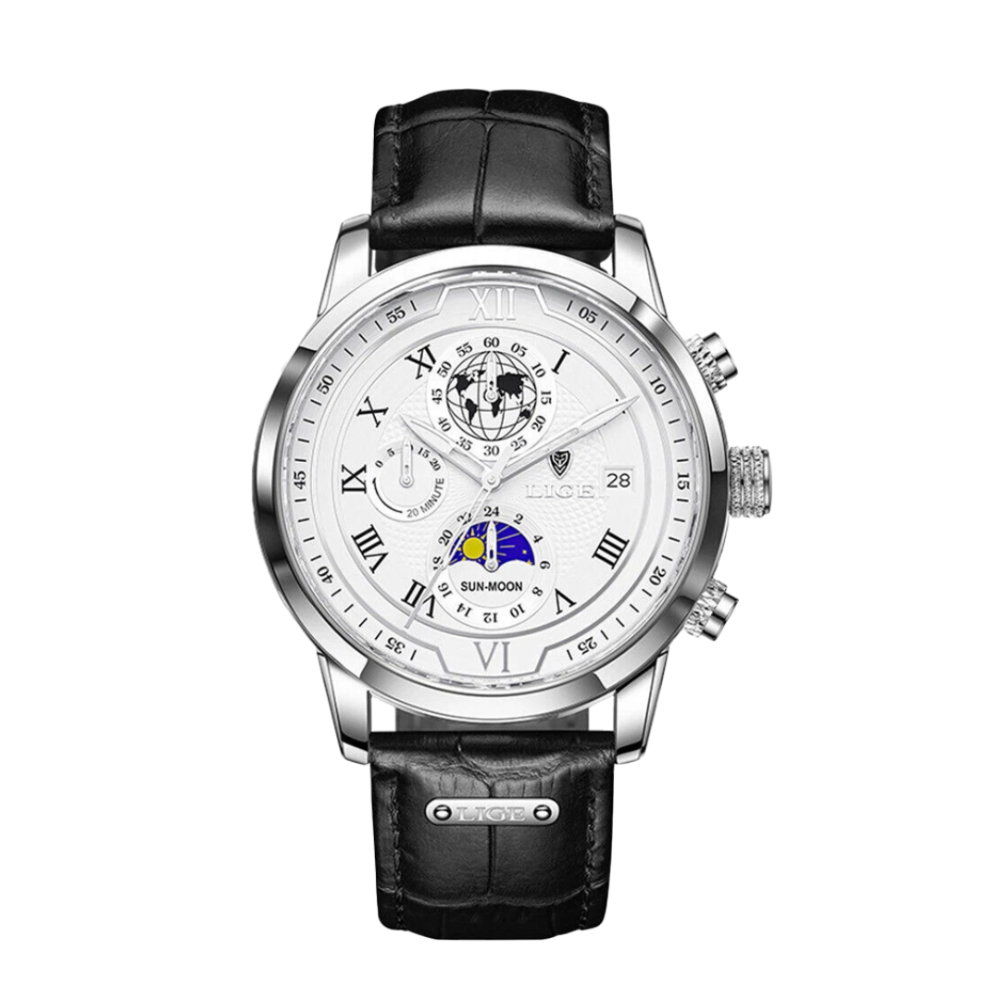 Liam | Celestial World-Time Herrenuhr mit Lederarmband | 43 mm