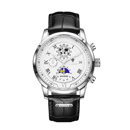 Liam | Celestial World-Time Herrenuhr mit Lederarmband | 43 mm