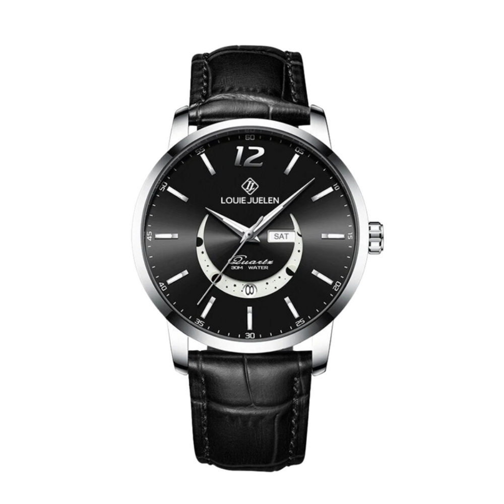 Sebastian | Klassische Mondphasen-Herrenuhr mit Lederarmband | 42 mm