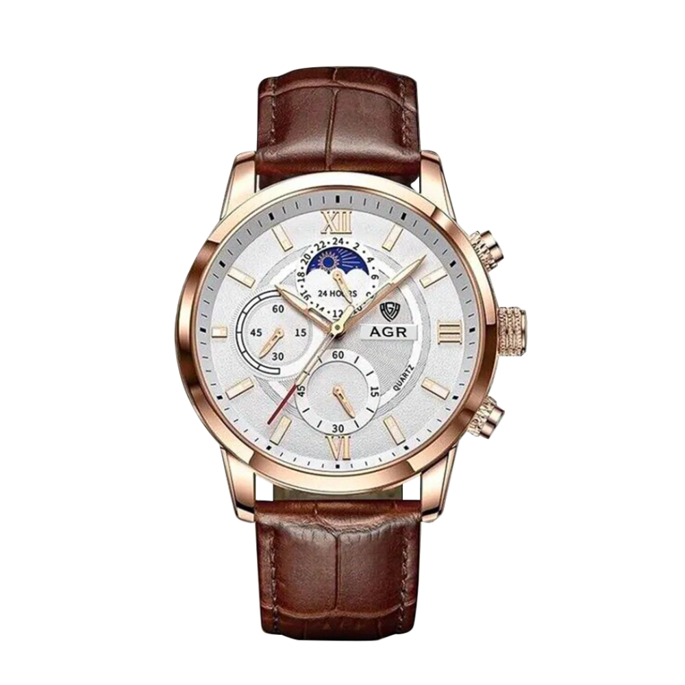 Ruben | Moderne Mondphasen-Herrenuhr mit Lederarmband | 43 mm