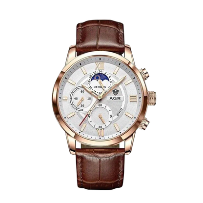 Ruben | Moderne Mondphasen-Herrenuhr mit Lederarmband | 43 mm