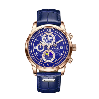 Liam | Celestial World-Time Herrenuhr mit Lederarmband | 43 mm