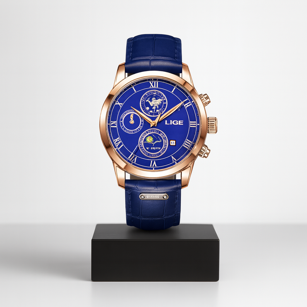 Liam | Celestial World-Time Herrenuhr mit Lederarmband | 43 mm