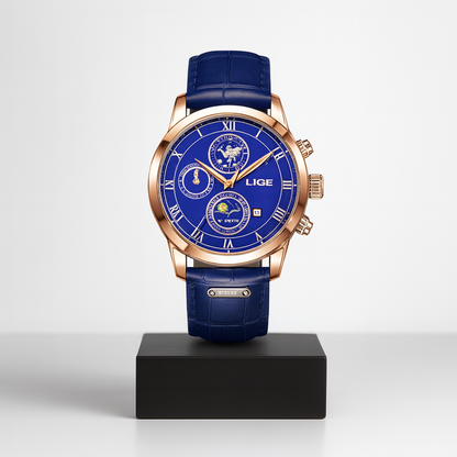 Liam | Celestial World-Time Herrenuhr mit Lederarmband | 43 mm