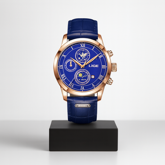 Liam | Celestial World-Time Herrenuhr mit Lederarmband | 43 mm