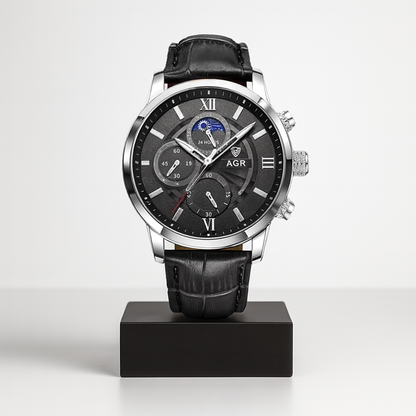 Ruben | Moderne Mondphasen-Herrenuhr mit Lederarmband | 43 mm