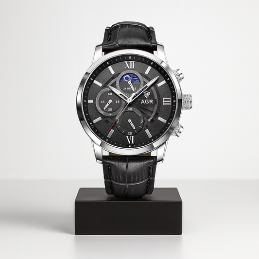 Ruben | Moderne Mondphasen-Herrenuhr mit Lederarmband | 43 mm