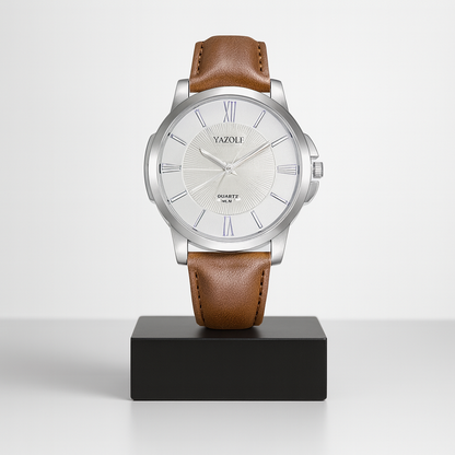 Ethan | Elegante Herrenuhr mit glasiertem Lederarmband | 45 mm