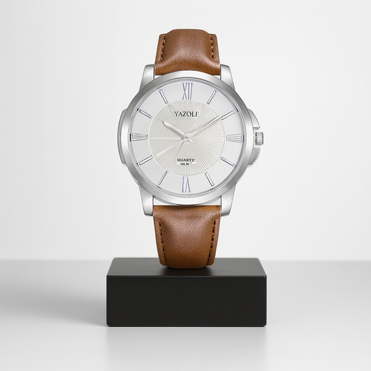 Ethan | Elegante Herrenuhr mit glasiertem Lederarmband | 45 mm
