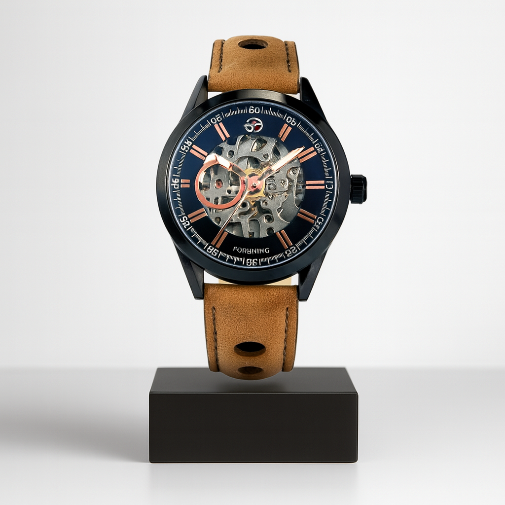 Felipe | Klassische Skelett-Herrenuhr mit Lederarmband | 42 mm