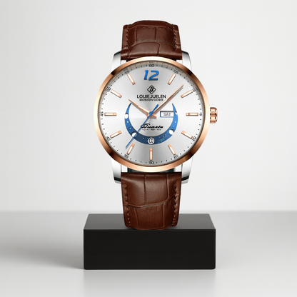 Sebastian | Klassische Mondphasen-Herrenuhr mit Lederarmband | 42 mm