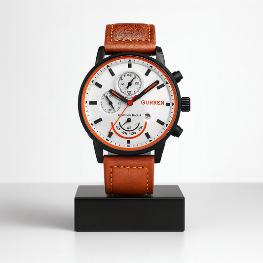 Darren | Aktive Chronograph Herrenuhr mit Lederarmband | 43 mm