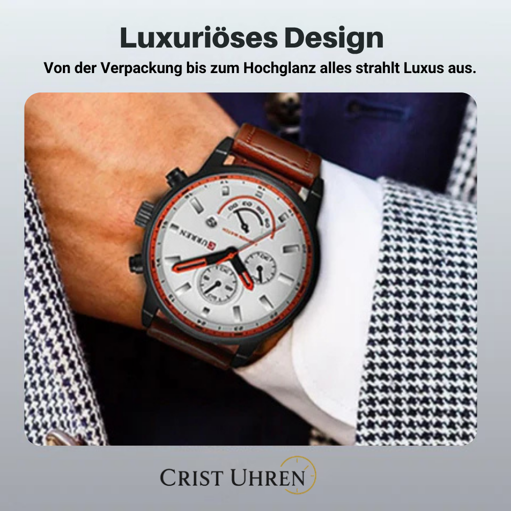 Darren | Aktive Chronograph Herrenuhr mit Lederarmband | 43 mm