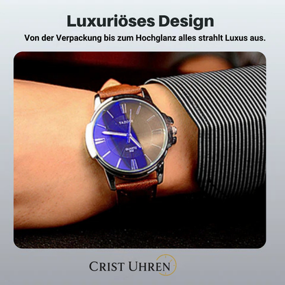 Ethan | Elegante Herrenuhr mit glasiertem Lederarmband | 45 mm