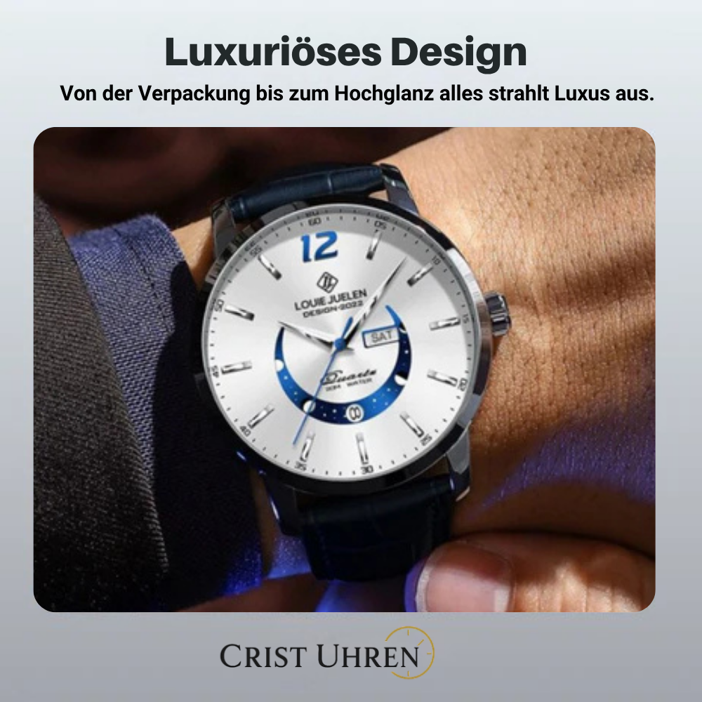 Sebastian | Klassische Mondphasen-Herrenuhr mit Lederarmband | 42 mm