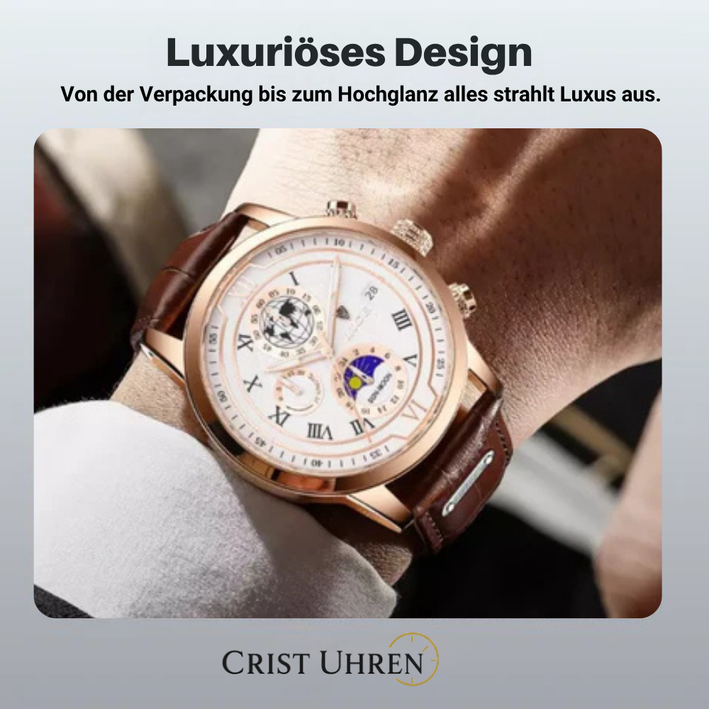 Liam | Celestial World-Time Herrenuhr mit Lederarmband | 43 mm