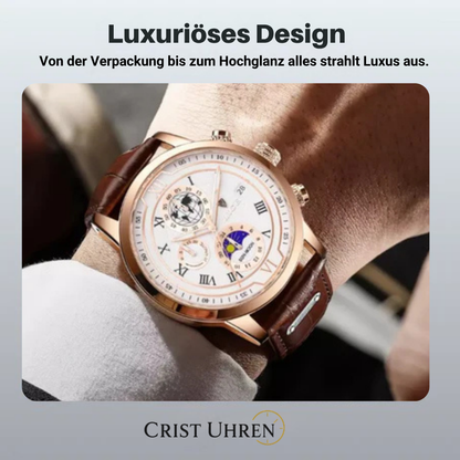 Liam | Celestial World-Time Herrenuhr mit Lederarmband | 43 mm